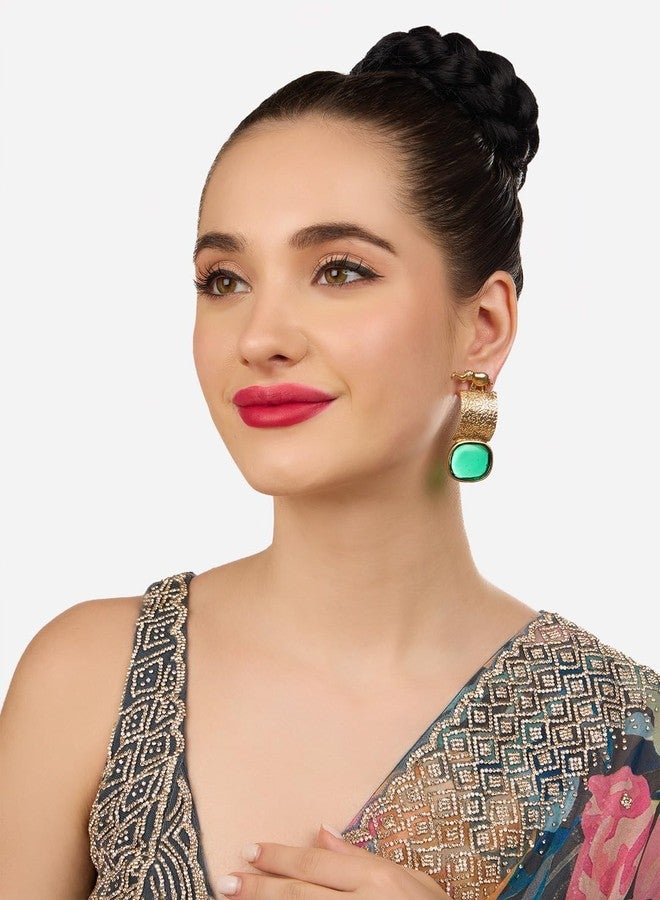 Ami Green Stone Embellished Elephant Design Statement Drop Earring For Women-ZPFK19786 - Image 4