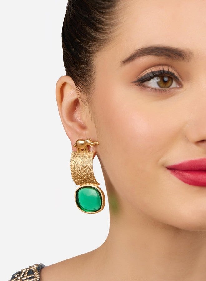 Ami Green Stone Embellished Elephant Design Statement Drop Earring For Women-ZPFK19786 - Image 2
