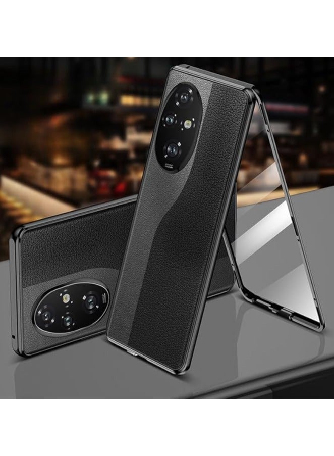 عام غطاء كامل 360 درجة متوافق مع Honor 200 Pro، مزود بزجاج مقسّى وغطاء جلدي، يوفر حماية مزدوجة مع مصد معدني لهاتف Honor 200 Pro.