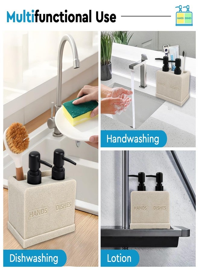Deobath Hand and Dish Soap Dispenser Set for Kitchen Sink,Dual Soap Dispenser with Sponge Caddy and Brush Holder 4-in-1 Countertop Organizer for Kitchen Bathroom,Useful Kitchen Gadgets-Beige - Image 5