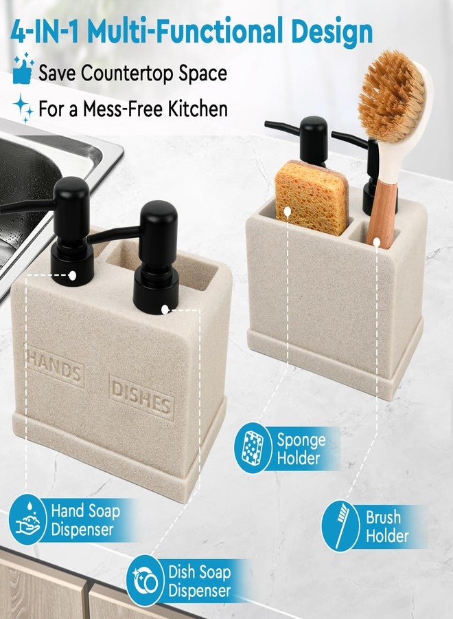 Deobath Hand and Dish Soap Dispenser Set for Kitchen Sink,Dual Soap Dispenser with Sponge Caddy and Brush Holder 4-in-1 Countertop Organizer for Kitchen Bathroom,Useful Kitchen Gadgets-Beige - Image 3