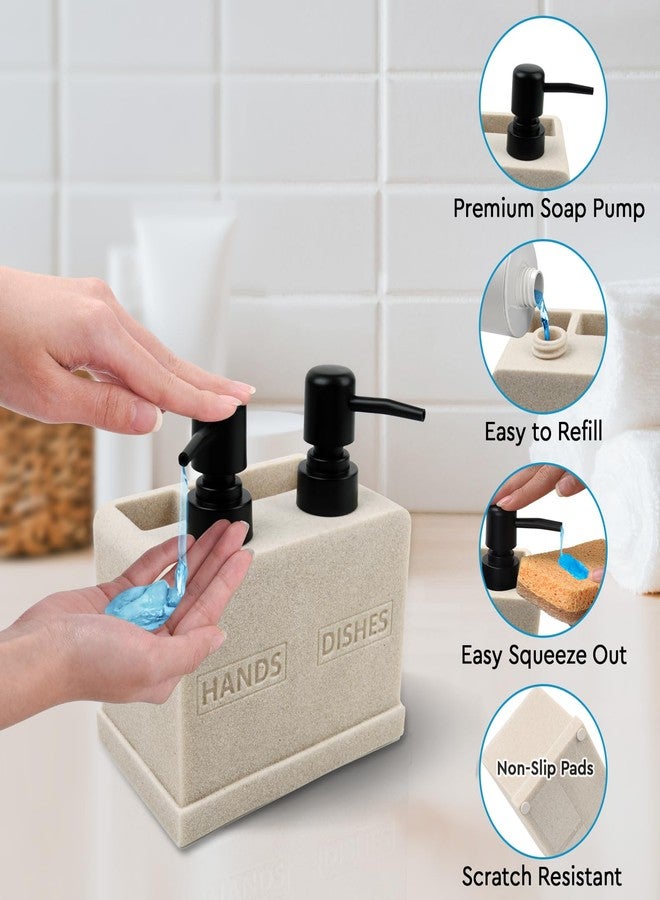 Deobath Hand and Dish Soap Dispenser Set for Kitchen Sink,Dual Soap Dispenser with Sponge Caddy and Brush Holder 4-in-1 Countertop Organizer for Kitchen Bathroom,Useful Kitchen Gadgets-Beige - Image 4
