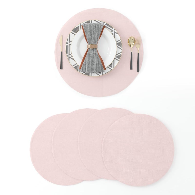 NATUS WEAVER Set of 4 Round Placemat 15 Inch Soft Linen eco-Friendly Fabric Handcrafted Machine Washable Indoor & Outdoor Tablemat Baby Pink - Image 1