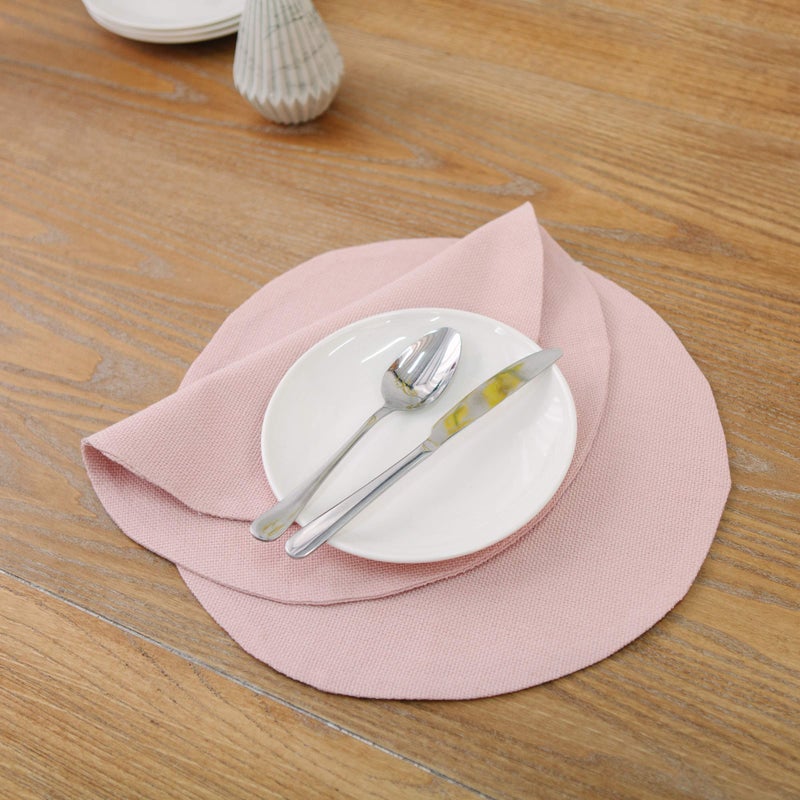 NATUS WEAVER Set of 4 Round Placemat 15 Inch Soft Linen eco-Friendly Fabric Handcrafted Machine Washable Indoor & Outdoor Tablemat Baby Pink - Image 4