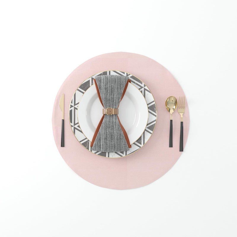 NATUS WEAVER Set of 4 Round Placemat 15 Inch Soft Linen eco-Friendly Fabric Handcrafted Machine Washable Indoor & Outdoor Tablemat Baby Pink - Image 2