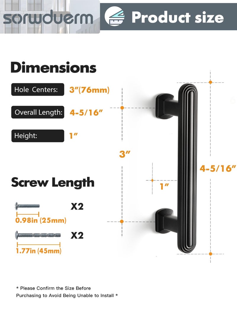 SORWDUERM Sorwdurem 5 Pack 3 Inch(76Mm) Black Cabinet Pulls Drawer Pulls Kitchen Hardware Cupboard Kitchen Hardware Cabinet Handles - Image 2