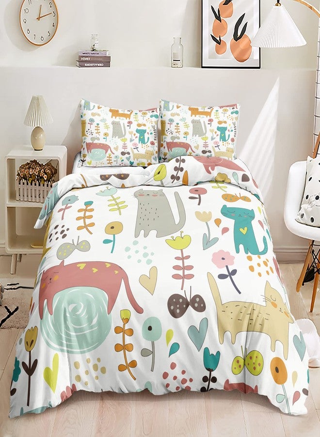CVHOUSE Kawaii Cat Duvet Cover Queen Size,Cute Cat Bedding Set for Girls Kids,Kawaii Cat Comforter Cover,1 Duvet Cover 2 Pillowcases 3 Piece, Cat7 - Image 2