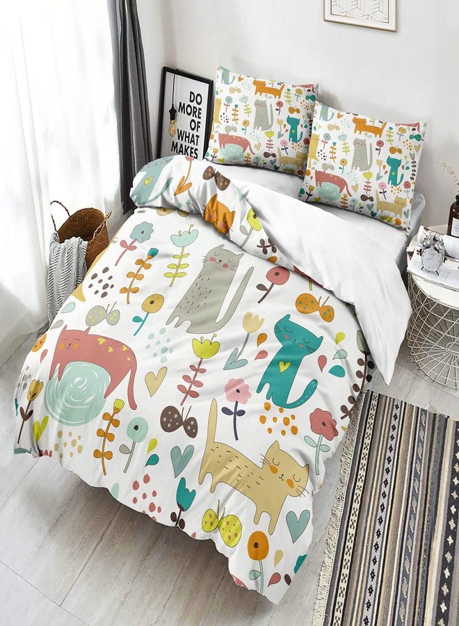 CVHOUSE Kawaii Cat Duvet Cover Queen Size,Cute Cat Bedding Set for Girls Kids,Kawaii Cat Comforter Cover,1 Duvet Cover 2 Pillowcases 3 Piece, Cat7 - Image 3