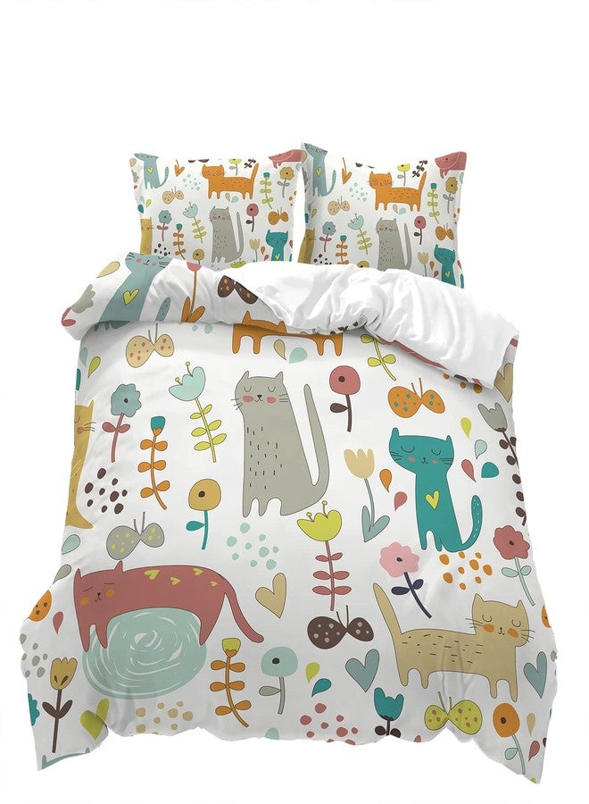 CVHOUSE Kawaii Cat Duvet Cover Queen Size,Cute Cat Bedding Set for Girls Kids,Kawaii Cat Comforter Cover,1 Duvet Cover 2 Pillowcases 3 Piece, Cat7 - Image 1