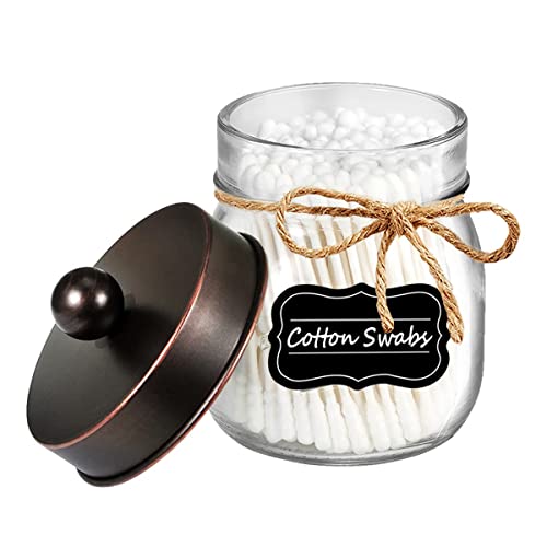 Amolliar Mason Jar Bathroom Storage Organizer -Oil Rubbed Bronze- Rustic Farmhouse Decor Bathroom Accessories - Qtip Holder Dispenser Glass Apothecary Jar-Qtips,Cotton Swabs,Ball,Flossers (2 Pack) - Image 3