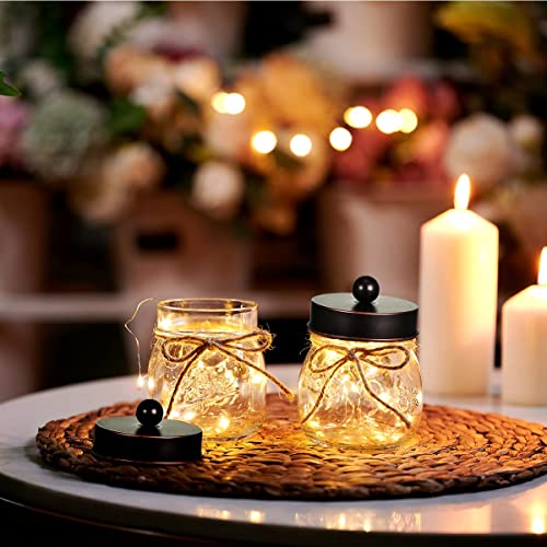 Amolliar Mason Jar Bathroom Storage Organizer -Oil Rubbed Bronze- Rustic Farmhouse Decor Bathroom Accessories - Qtip Holder Dispenser Glass Apothecary Jar-Qtips,Cotton Swabs,Ball,Flossers (2 Pack) - Image 4