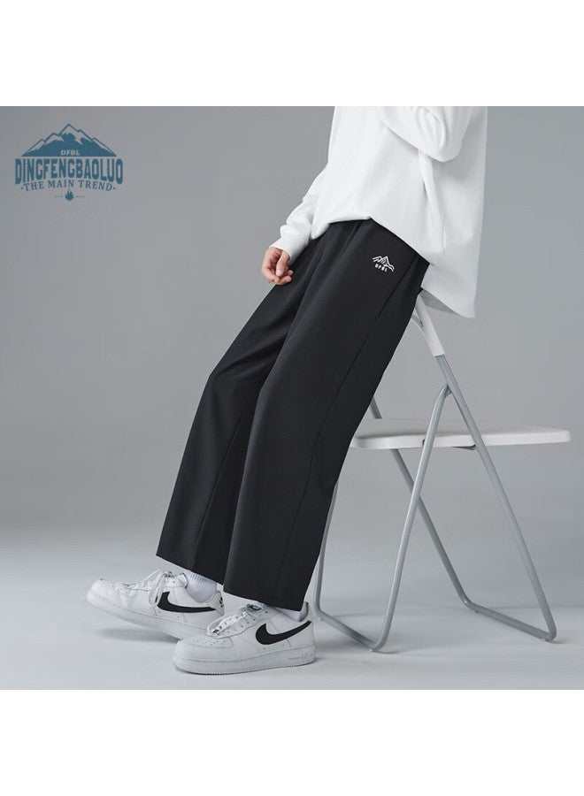 Dingfengbaoluo Men's Summer Straight-leg Ice Silk Loose Casual Simple Long Pants Df1216qk Black 3XL - Image 4