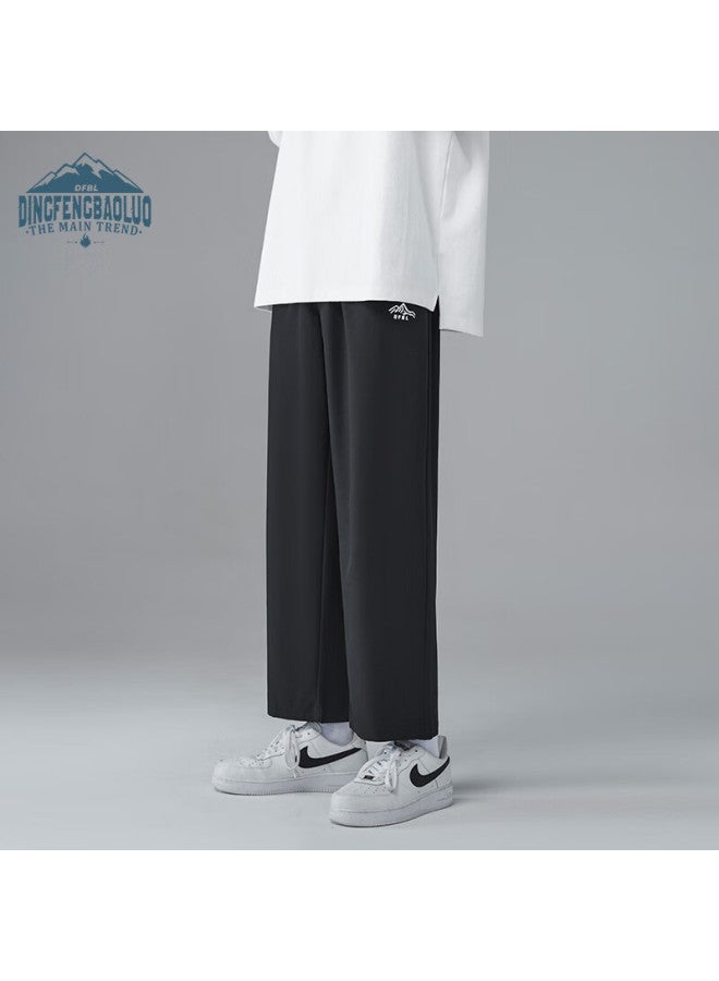 Dingfengbaoluo Men's Summer Straight-leg Ice Silk Loose Casual Simple Long Pants Df1216qk Black 3XL - Image 1