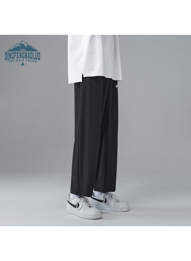 Dingfengbaoluo Men's Summer Straight-leg Ice Silk Loose Casual Simple Long Pants Df1216qk Black 3XL - Image 5