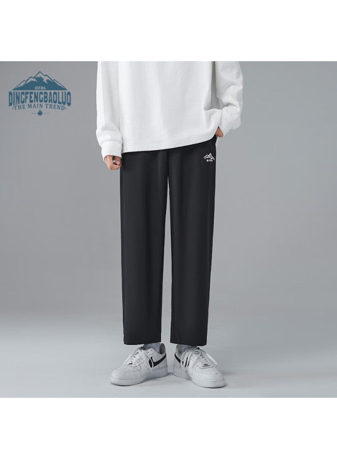 Dingfengbaoluo Men's Summer Straight-leg Ice Silk Loose Casual Simple Long Pants Df1216qk Black 3XL - Image 2