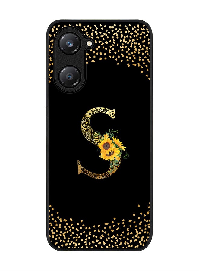 Stylizedd Rugged Black edge case for Vivo Y28s 5G / Vivo Y18 4G /Vivo Y03 4G Case Cover- Custom Monogram Initial Letter Floral Pattern Alphabet - S ( Black) - Image 1