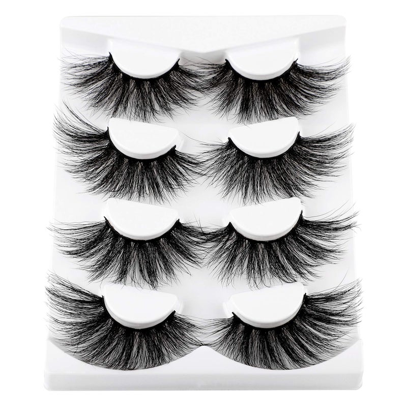 wiwoseo 25MM Lashes False Eyelashes Long Dramatic Fake Eye Lashes Thick Cross Fluffy Volume 4 Pairs Pack - Image 1
