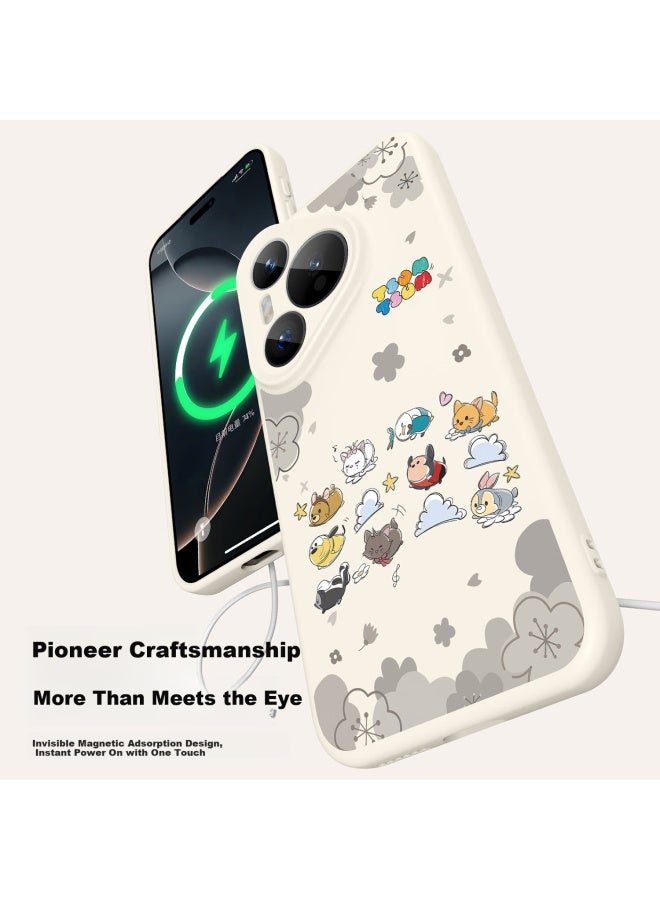 Xp Huawei Pura70pro Phone Case Full Cover Lens P70pro+ Anti-drop Heat Dissipation Magnetic Adsorption Liquid Silicone Male And Female High-end Sense Protective Case - Antique White Animal Rainbow - Image 3