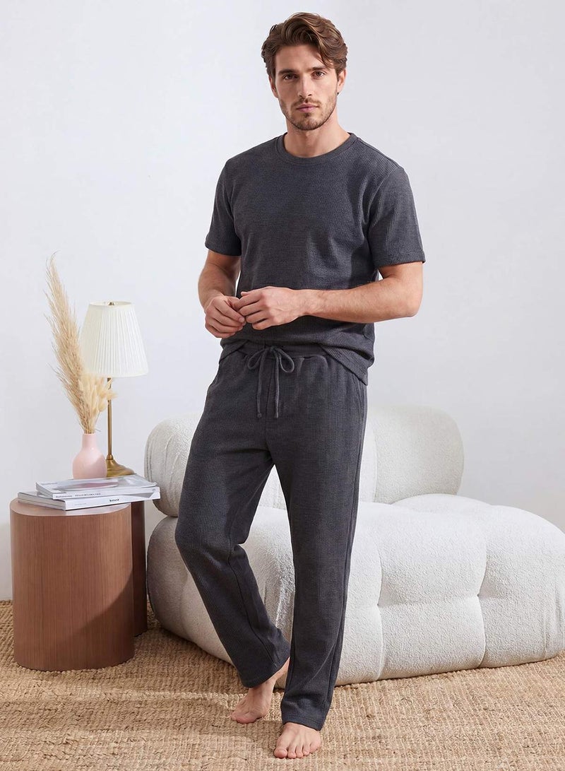 trendyol Anthracite Oversized /Wide Cut Textured Tracksuit Set - Image 2