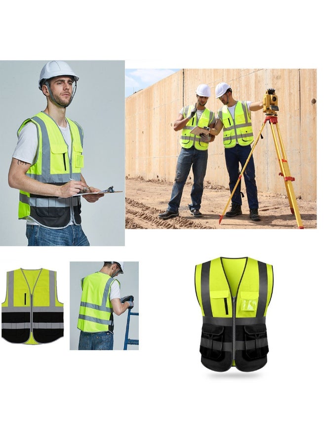 High Visibility Reflective Safety Work Vest With Multiple Pocket Green/Black L - Image 3
