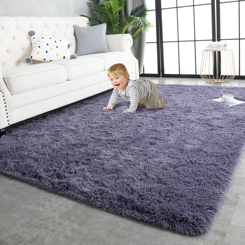 TWINNIS Super Soft Shaggy Rugs Fluffy Carpets 5x8 Feet Indoor Modern Plush Area Rugs for Living Room Bedroom Kids Room Nursery Home Decor Upgrade AntiSkid Rectangular Fuzzy Rug Grey Purple