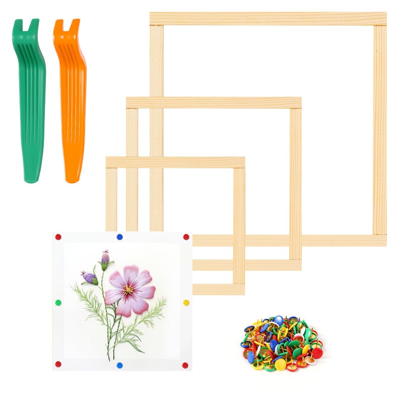 Lovyno 6 Pair Stretcher Bar Set, 3 Size Wooden Needlepoint Stretcher Bars with Thumb Tacks and Tacks Remover, DIY Canvas Splicing Stretcher Frames for Embroidery Crafts Art Accessories - Image 1