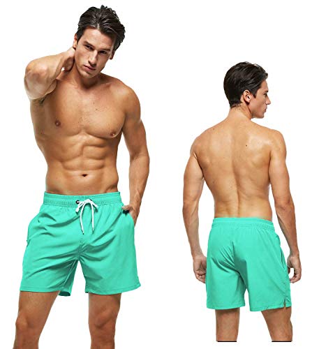 Tyhengta Mens Stretch Swim Trunks Quick Dry Beach Shorts with Zipper Pockets and Mesh Lining Grass-Green 36 - Image 2