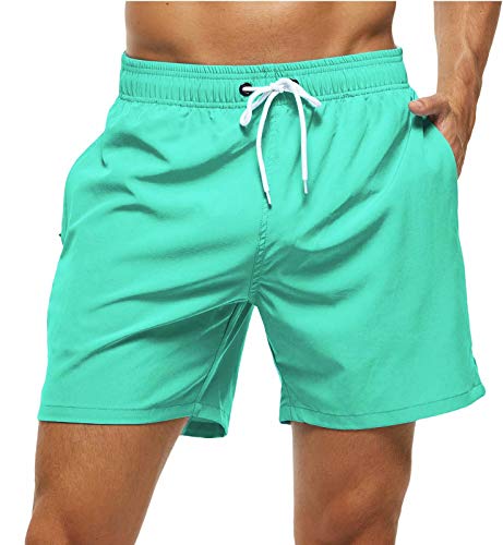 Tyhengta Mens Stretch Swim Trunks Quick Dry Beach Shorts with Zipper Pockets and Mesh Lining Grass-Green 36 - Image 1