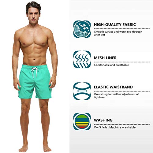 Tyhengta Mens Stretch Swim Trunks Quick Dry Beach Shorts with Zipper Pockets and Mesh Lining Grass-Green 36 - Image 3