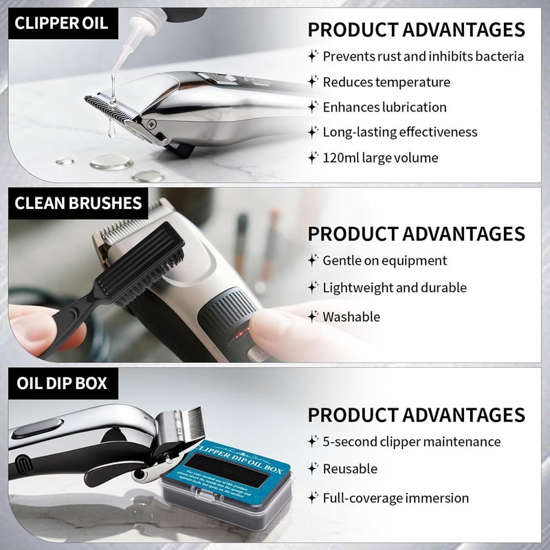 BarberTop Premium Hair Clipper Blade Lubricating Oil for Clippers, with Oil Dip Box and Barber Clipper Brush - Image 3