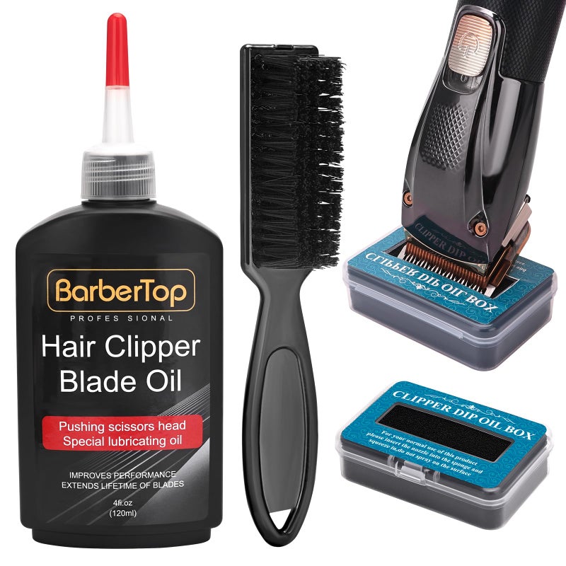 BarberTop Premium Hair Clipper Blade Lubricating Oil for Clippers, with Oil Dip Box and Barber Clipper Brush - Image 1