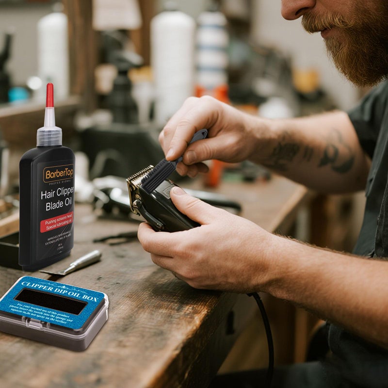 BarberTop Premium Hair Clipper Blade Lubricating Oil for Clippers, with Oil Dip Box and Barber Clipper Brush - Image 2