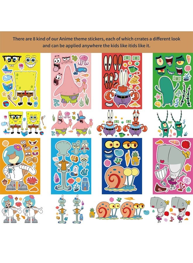 16PCS Make a Face Stickers, Cartoon Spongebob Theme Stickers, Book Crafts for Kids, DIY Party Supplies Favors Make Your Own Stickers, for Birthday Gifts Reward （8 Styles, 16Pcs） - Image 2