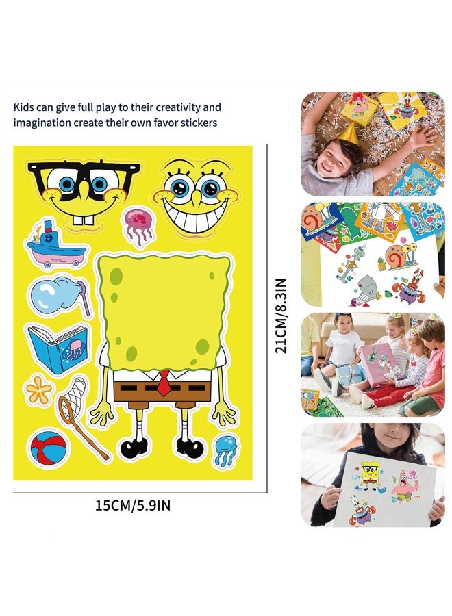 16PCS Make a Face Stickers, Cartoon Spongebob Theme Stickers, Book Crafts for Kids, DIY Party Supplies Favors Make Your Own Stickers, for Birthday Gifts Reward （8 Styles, 16Pcs） - Image 3