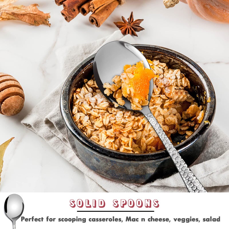 E-far ملاعق تقديم مطروقة، مجموعة أدوات تقديم معدنية E-far مكونة من 8 قطع - ملعقة صلبة x 4، ملعقة مشبكة x 4، مجموعة ملاعق تقديم من الفولاذ المقاوم للصدأ لخدمة حفلات الكاترينغ والمناسبات والمطاعم - Image 5