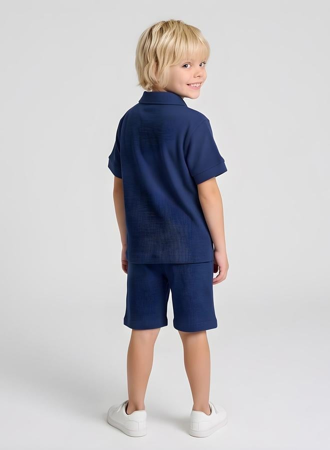 Take Two Boys Navy Blue Polo T-Shirt and Shorts Set By Juniorloom - Image 3