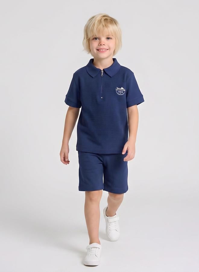 Take Two Boys Navy Blue Polo T-Shirt and Shorts Set By Juniorloom - Image 4