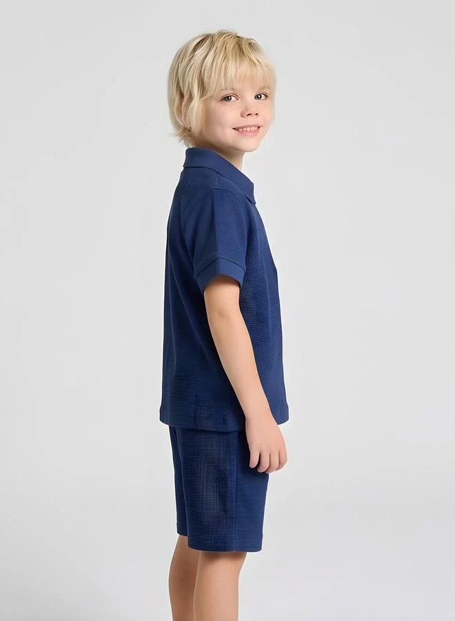 تايك تو Boys Navy Blue Polo T-Shirt and Shorts Set By Juniorloom