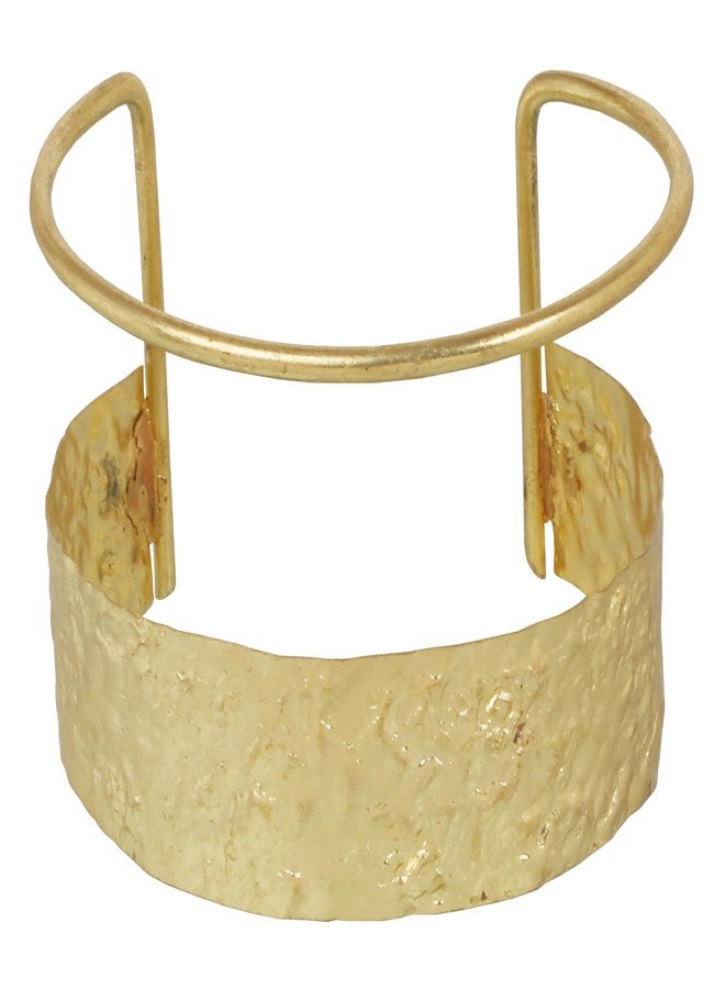 Touchstone NEW Indian Bollywood Brass Base Handcrafted Gorgeous Hammered Hollow Pattern Very Dramatic Look Designer Jewelry Free Size Light Weight Bracelet In Gold Tone For Women. - Image 1