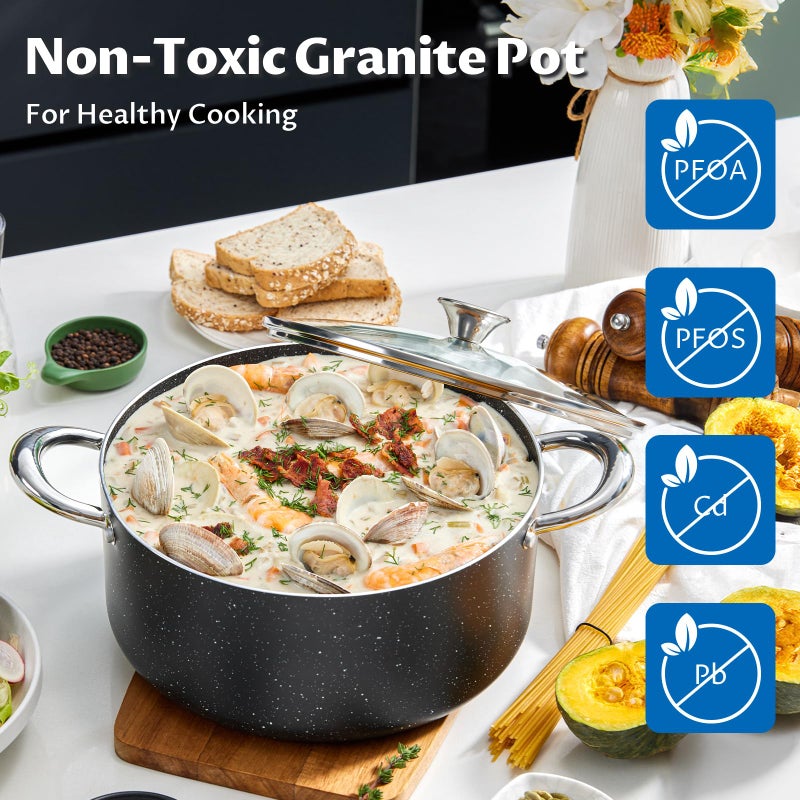 BEZIA Large 8 Quart Nonstick Stock Pot with Lid, Induction Cooking Pot Soup Pot, Non-toxic and Oven Safe, Perfect for Stews, Soups and All Stovetops, PFOA PFAS Free - Image 2