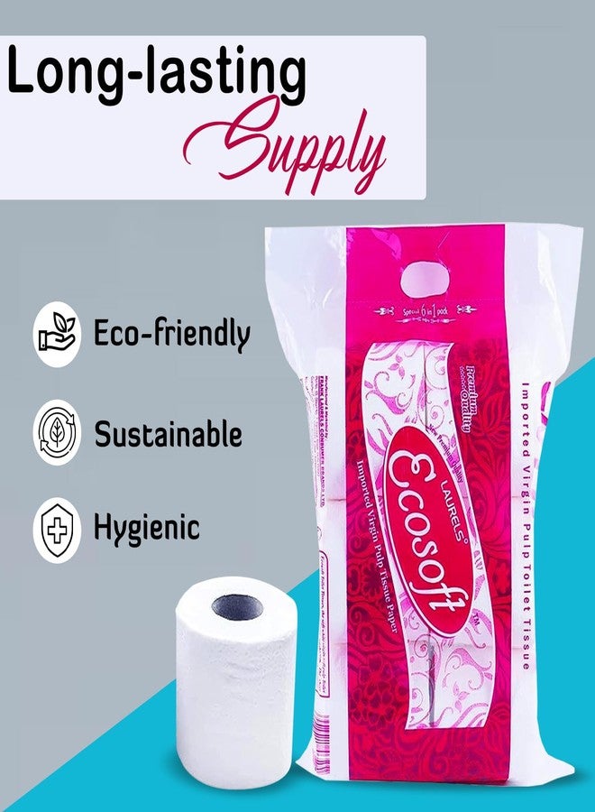 Laurels Ecosoft Toilet Tissue Paper | 2-Ply | 320 Pulls per Roll | Imported Virgin Pulp | Soft | Pack of 6 Rolls | 10cm x 10cm - Image 4