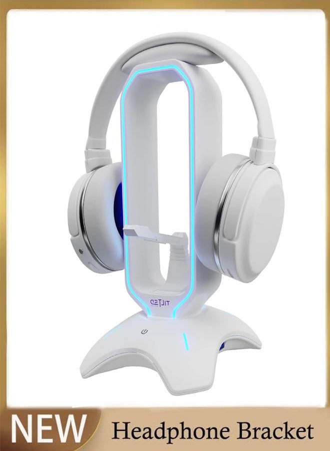 FLYROAD Gaming Headphone Stand ，RGB Headset Stand White ，Headset Holder for Desk with Mouse Bungee and USB Hub ， The Ultimate Gaming Accessories for Gamers for PS5, Xbox, PC，ect（White） - Image 1