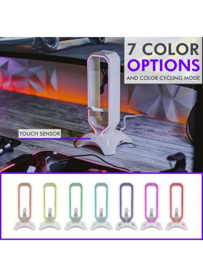 FLYROAD Gaming Headphone Stand ，RGB Headset Stand White ，Headset Holder for Desk with Mouse Bungee and USB Hub ， The Ultimate Gaming Accessories for Gamers for PS5, Xbox, PC，ect（White） - Image 4