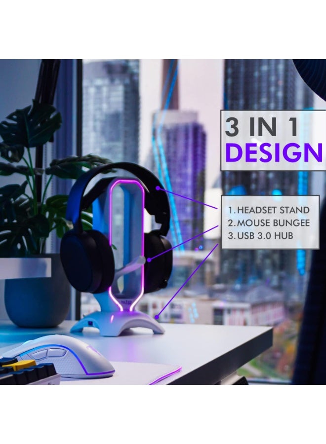 FLYROAD Gaming Headphone Stand ，RGB Headset Stand White ，Headset Holder for Desk with Mouse Bungee and USB Hub ， The Ultimate Gaming Accessories for Gamers for PS5, Xbox, PC，ect（White） - Image 3