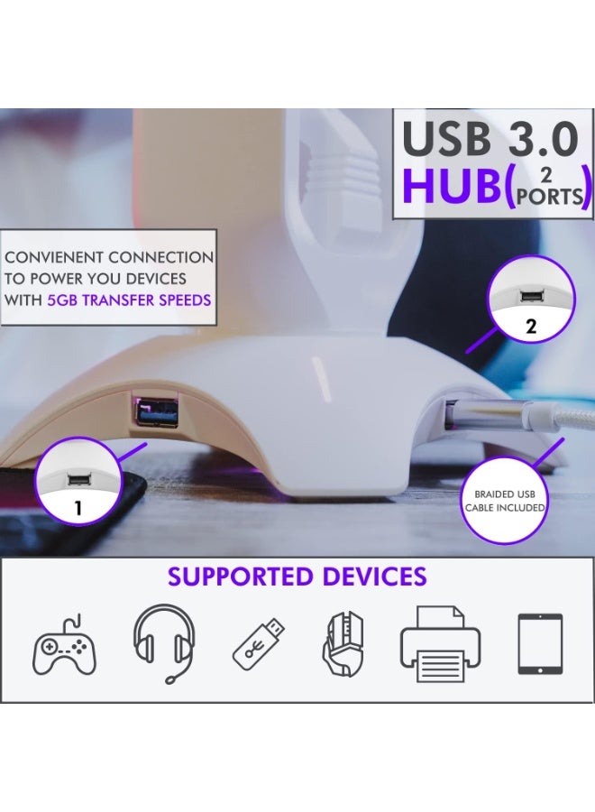 FLYROAD Gaming Headphone Stand ，RGB Headset Stand White ，Headset Holder for Desk with Mouse Bungee and USB Hub ， The Ultimate Gaming Accessories for Gamers for PS5, Xbox, PC，ect（White） - Image 2