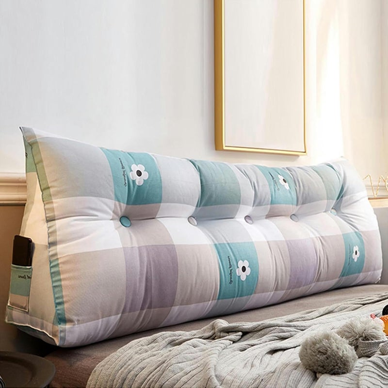 Large Triangular Headboard Wedge Bed Rest Reading Pillow Removable Backrest Triangle Positioning Support Bolster Cushion for Day Bed Dorm,Plaid2,King/78.7 inches - Image 1