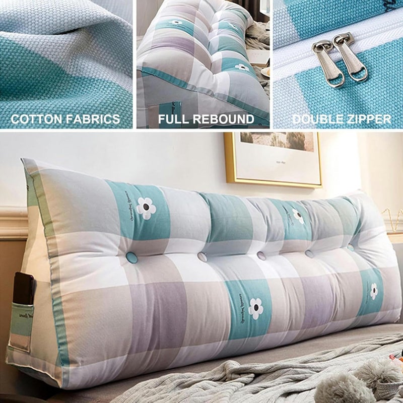 Large Triangular Headboard Wedge Bed Rest Reading Pillow Removable Backrest Triangle Positioning Support Bolster Cushion for Day Bed Dorm,Plaid2,King/78.7 inches - Image 2