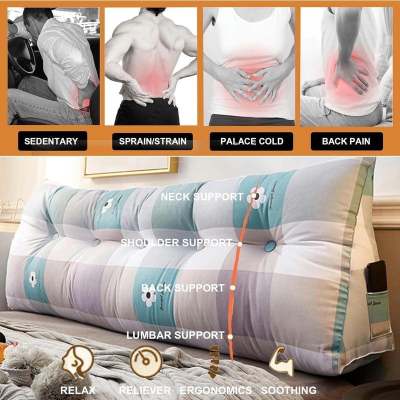 Large Triangular Headboard Wedge Bed Rest Reading Pillow Removable Backrest Triangle Positioning Support Bolster Cushion for Day Bed Dorm,Plaid2,King/78.7 inches - Image 4