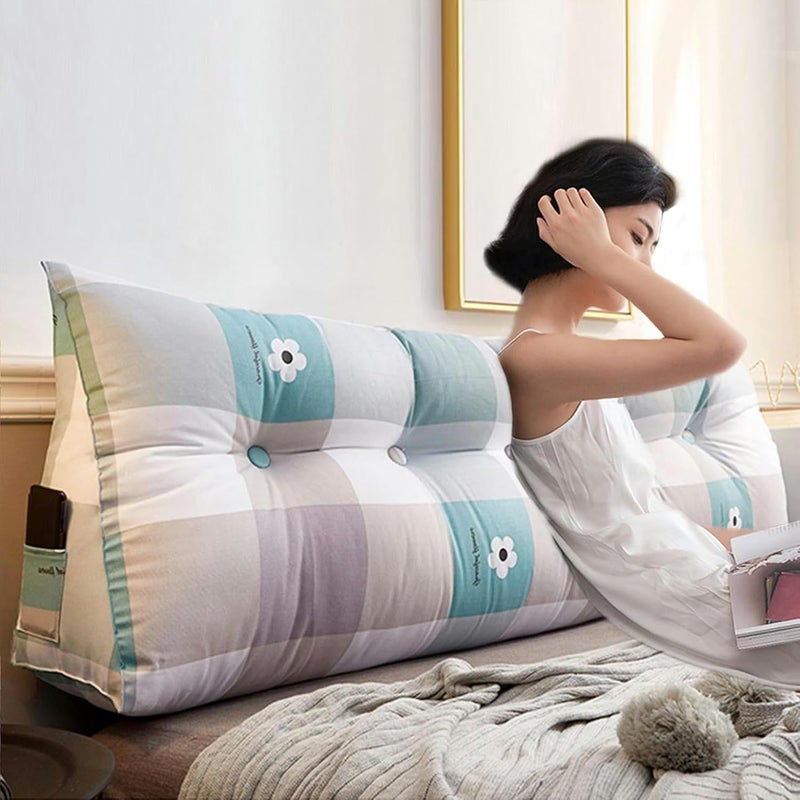 Large Triangular Headboard Wedge Bed Rest Reading Pillow Removable Backrest Triangle Positioning Support Bolster Cushion for Day Bed Dorm,Plaid2,King/78.7 inches - Image 5