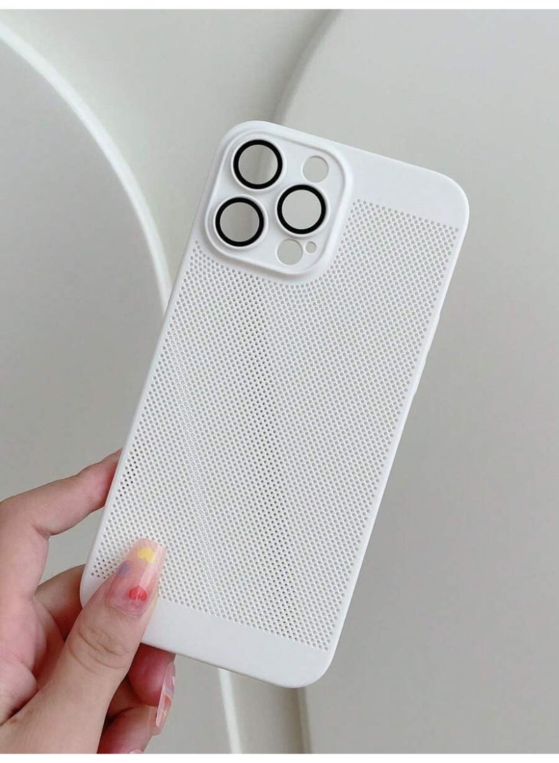 Heat Dissipation Case with Built in Camera Lens Protector Slim Fit Breathable Cooling Anti Fingerprint Hard PC Back Shockproof Cover For Iphone 13 Pro Max (White) - Image 4